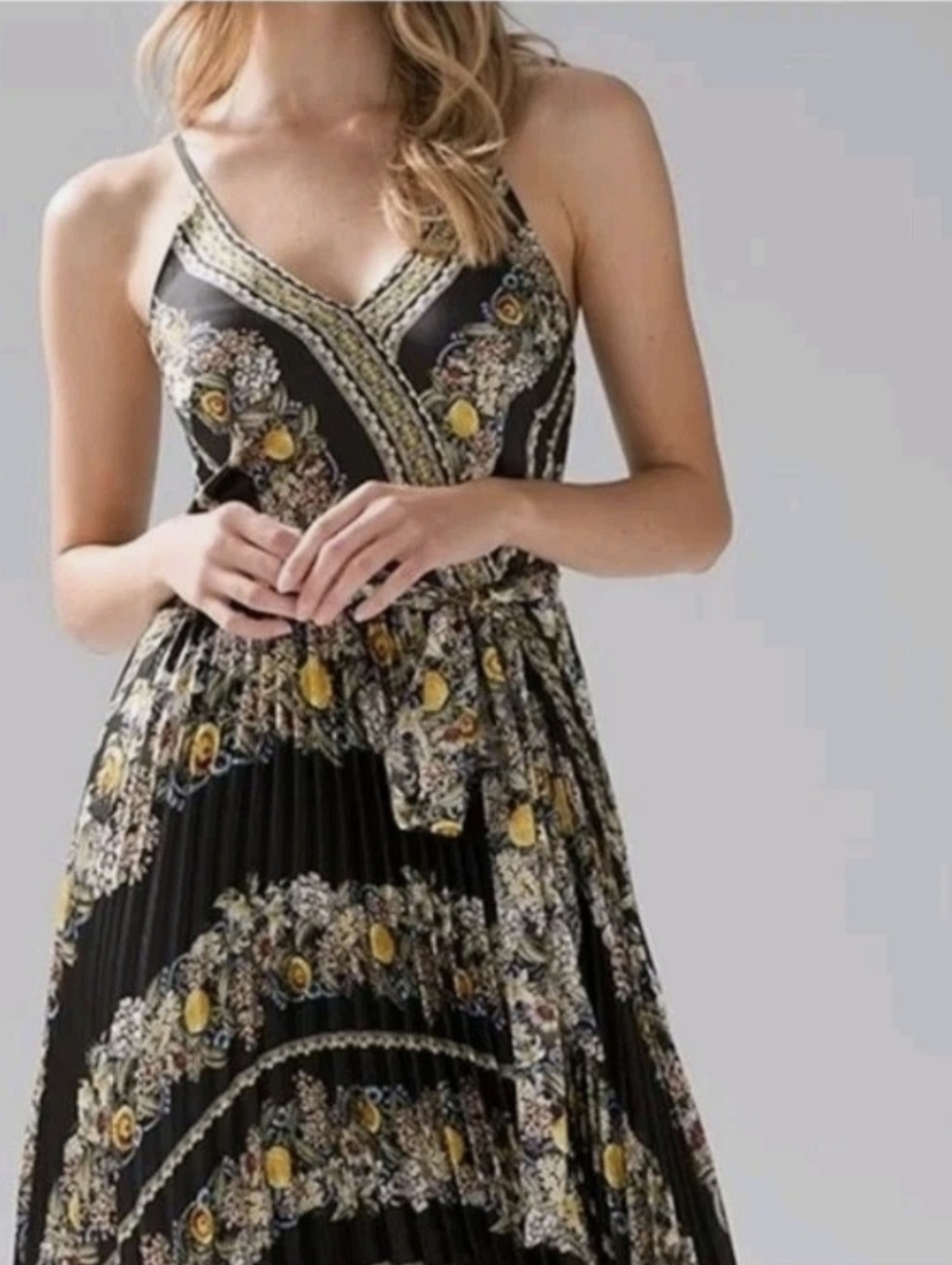 White House Black Market Black Maxi Dress with Yellow Floral Accents